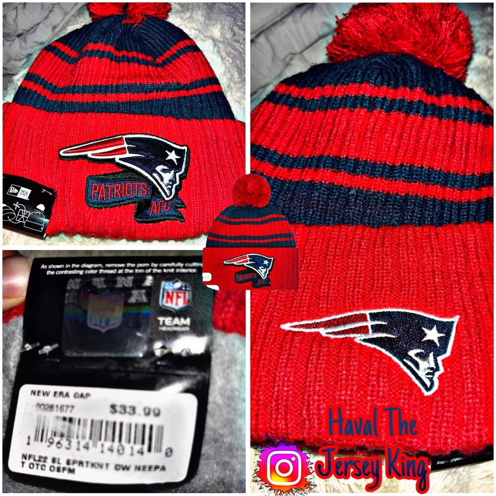 New England Patriots New Era 2022 Sideline Cuffed Pom Knit Hat - Navy